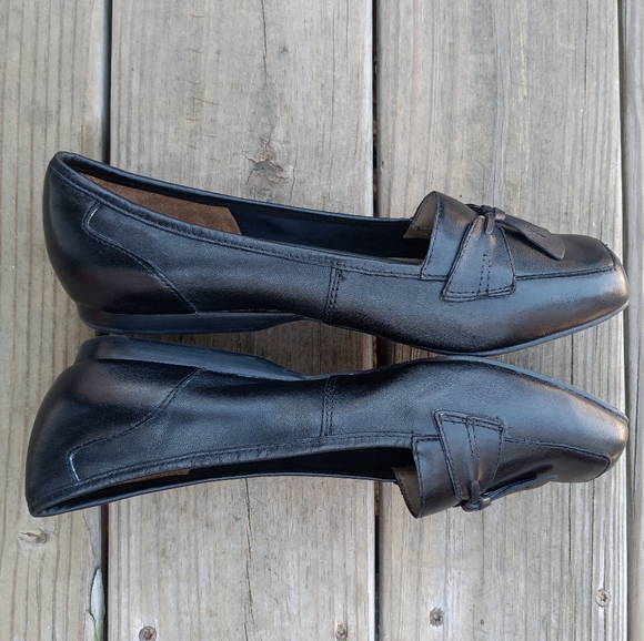 🆕Array Black Genuine Leather Tassel Loafers Women's Size 9 Wide Square Toe Flat - Picture 9 of 11